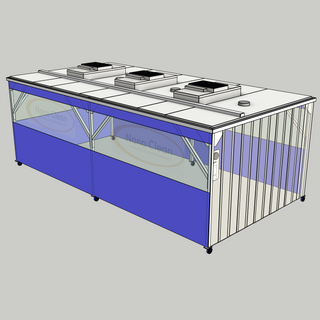 3D model of a Nano Clean CleanCell 1.1/361 Softwall Cleanroom (with Lobby) showing mobile CleanCell CC-1.1-SW361-M-FVS with perimeter flexible vinyl screens