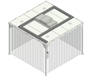 Isometric view of Nano Clean-Cell 1.0 Softwall Cleanroom 3m x 3m with 2.1m ceiling height