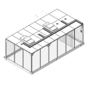 Isometric rear view of Nano Clean Clean-Cell 2.0 Hardwall Cleanroom 6m x 3m with 2.1m ceiling height