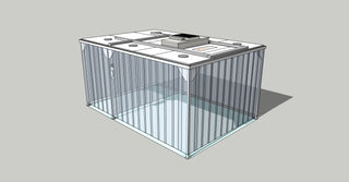 Isometric image of a Nano Clean CleanCell 1.2 Softwall Cleanroom (with Lobby) showing floor fixed CleanCell 1.2/335L-F-SVC with perimeter strip vinyl curtains