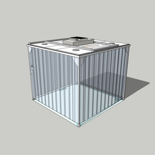 3D model of a Nano Clean CleanCell 1.3 Softwall Cleanroom showing floor fixed CleanCell 1.3/335-F-SVC with perimeter strip vinyl curtains